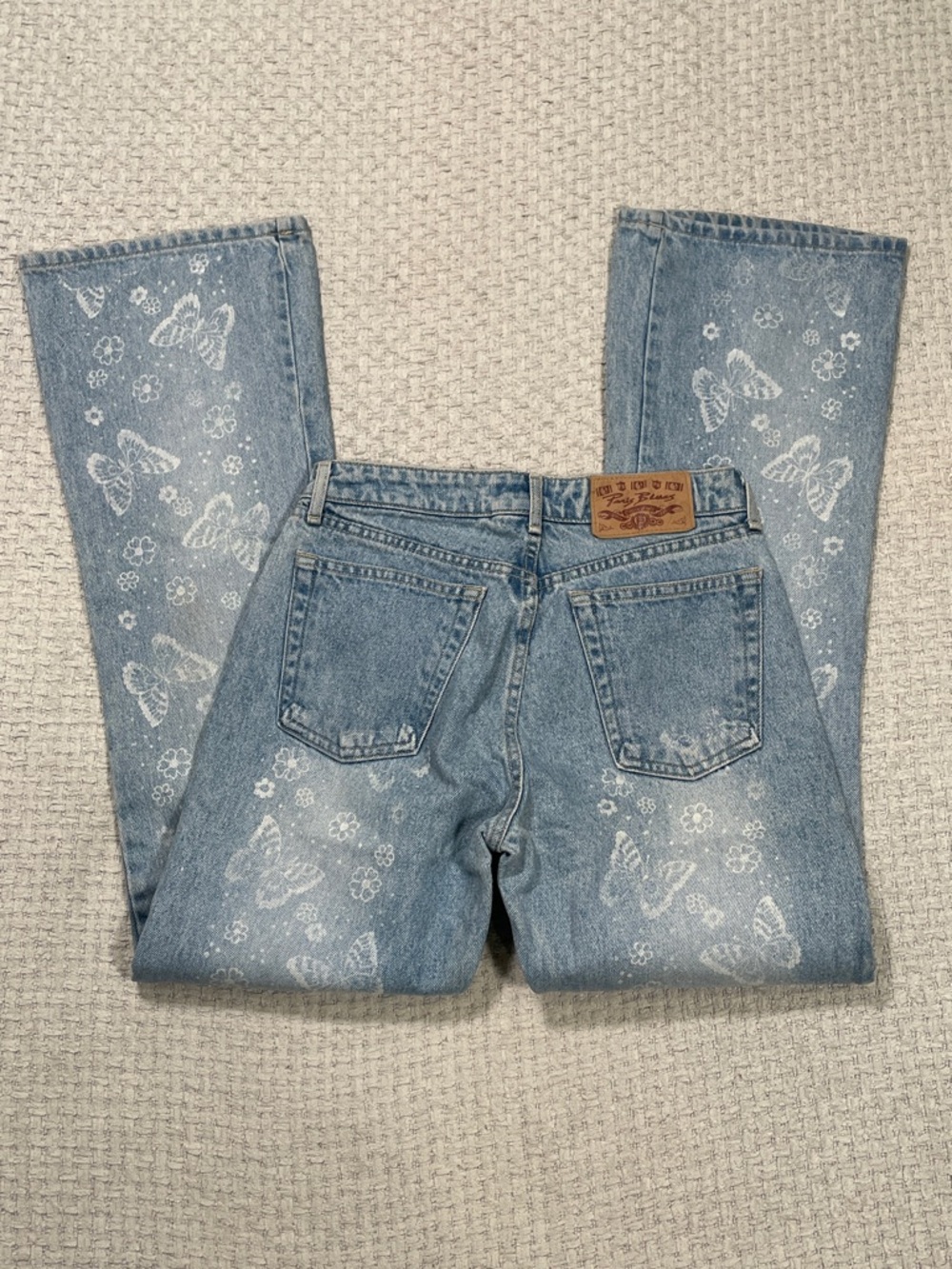 Vintage Boho Paris Blues Jeans Light Wash Butterly Floral Design USA Made Size 7